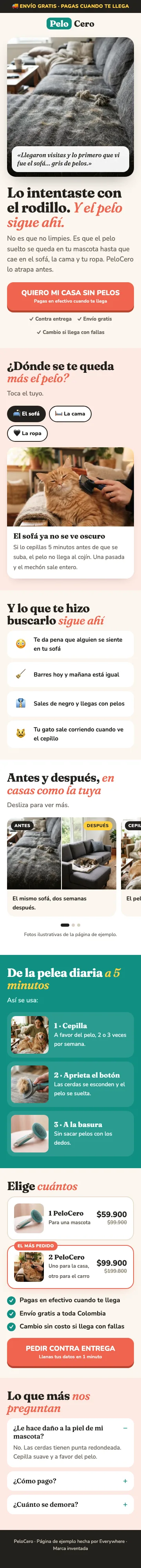 Página de venta de ejemplo tipo con corazón